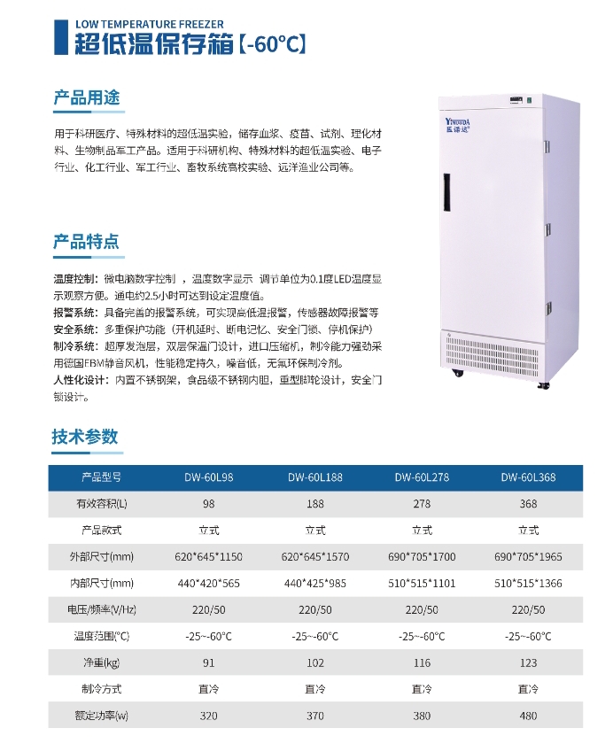 医诺达 超低温保存箱（-60） 超厚发泡层 性能稳定持久插图